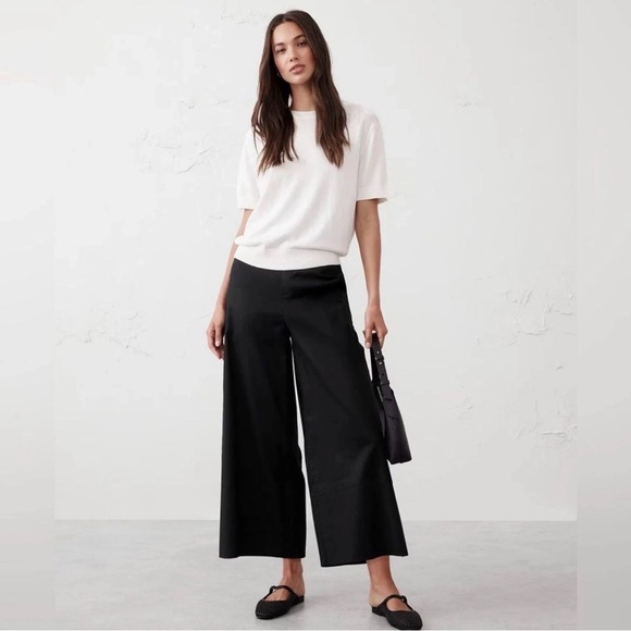 Banana Republic Factory Pants - NWT Banana Republic Wide Leg Linen Blend Crop Pull On Black Pant Sz L (#568213)